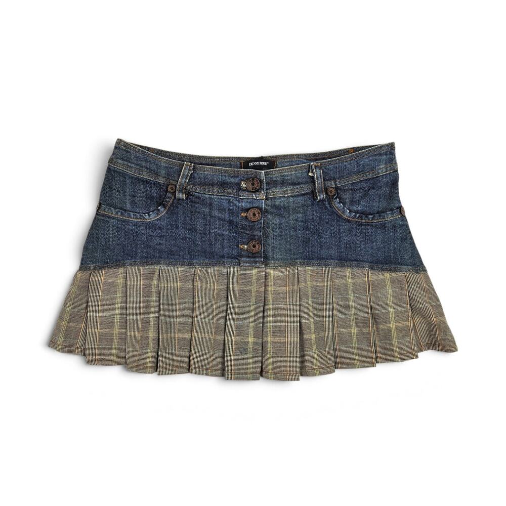 Vintage Mini Skirt Pleated Plaid Denim Denny Rose Euro - Medium